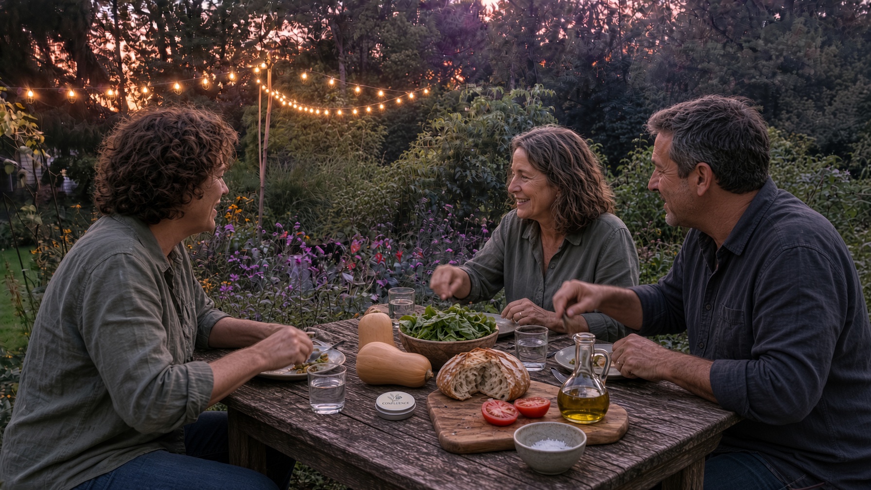 Evening supper at a garden table